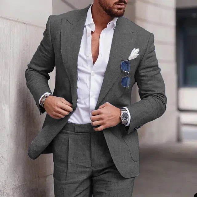Men's 2-piece linen wedding suit - single breasted