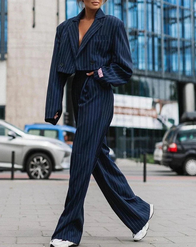 Elegant striped women's suit - chic and comfortable