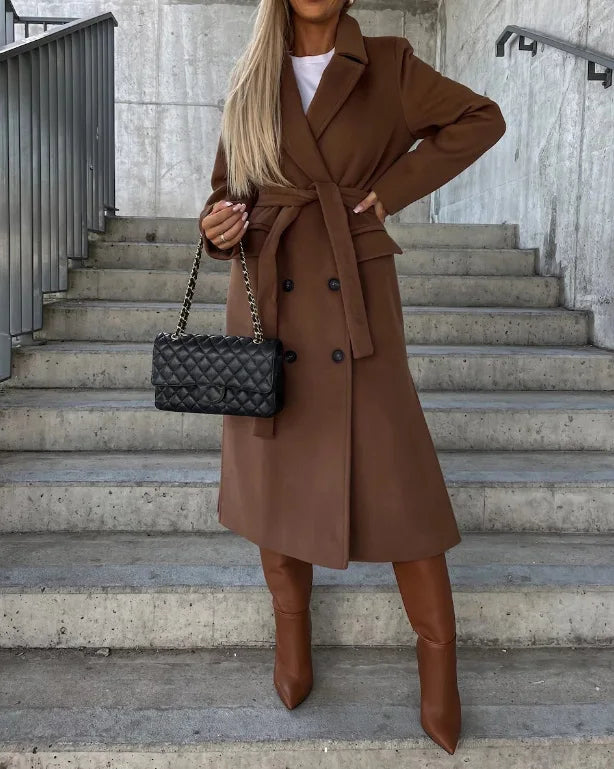 Cappotto invernale elegante da donna, lungo, reversibile, con cintura - perfetto per autunno/inverno