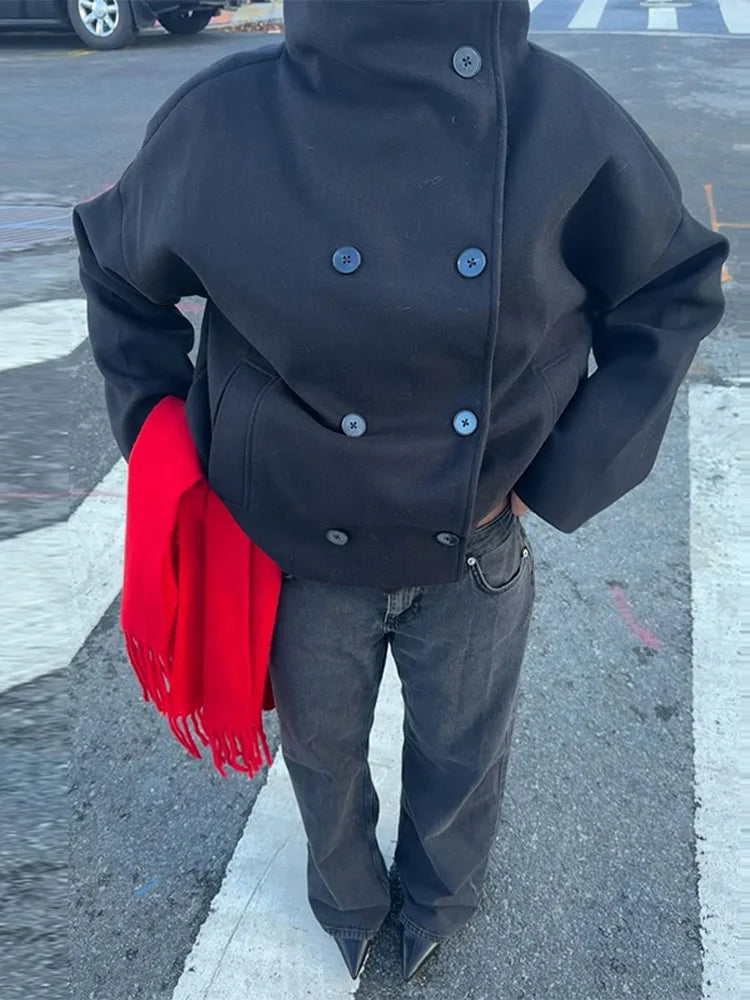 Cropped Double-Breasted Coat for Women - Image 9