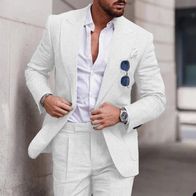 Men's 2-piece linen wedding suit - single breasted
