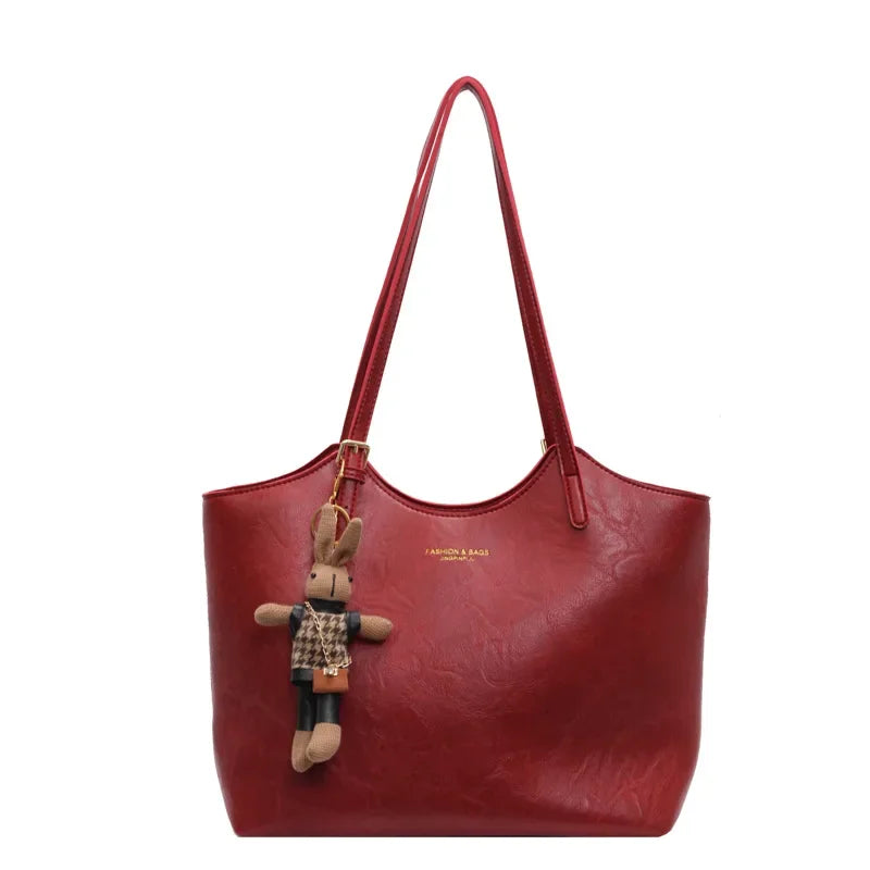 Emma Rustic Edge Tote - Spacious Vintage Handbag in Ecological Leather with Decorative Fob