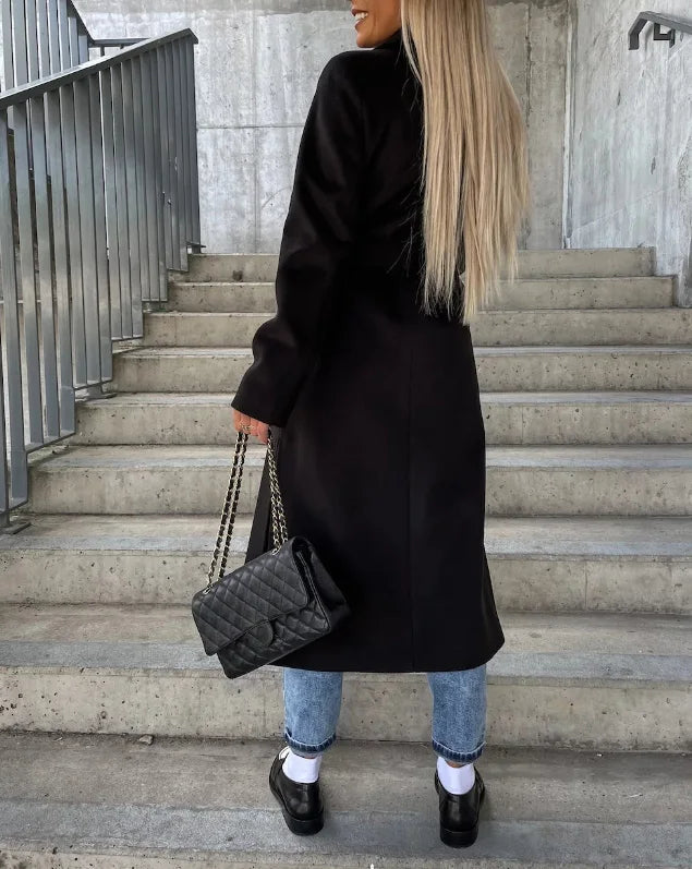 Cappotto invernale elegante da donna, lungo, reversibile, con cintura - perfetto per autunno/inverno