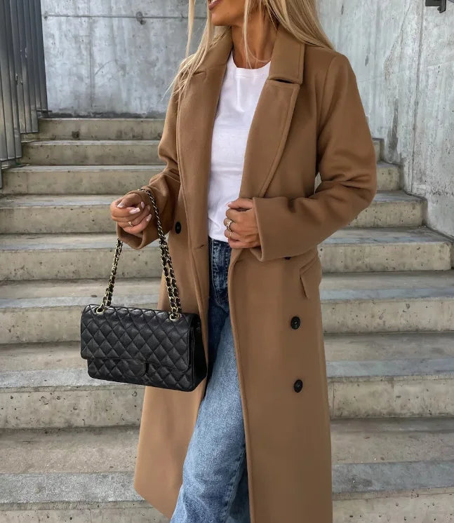 Cappotto invernale elegante da donna, lungo, reversibile, con cintura - perfetto per autunno/inverno