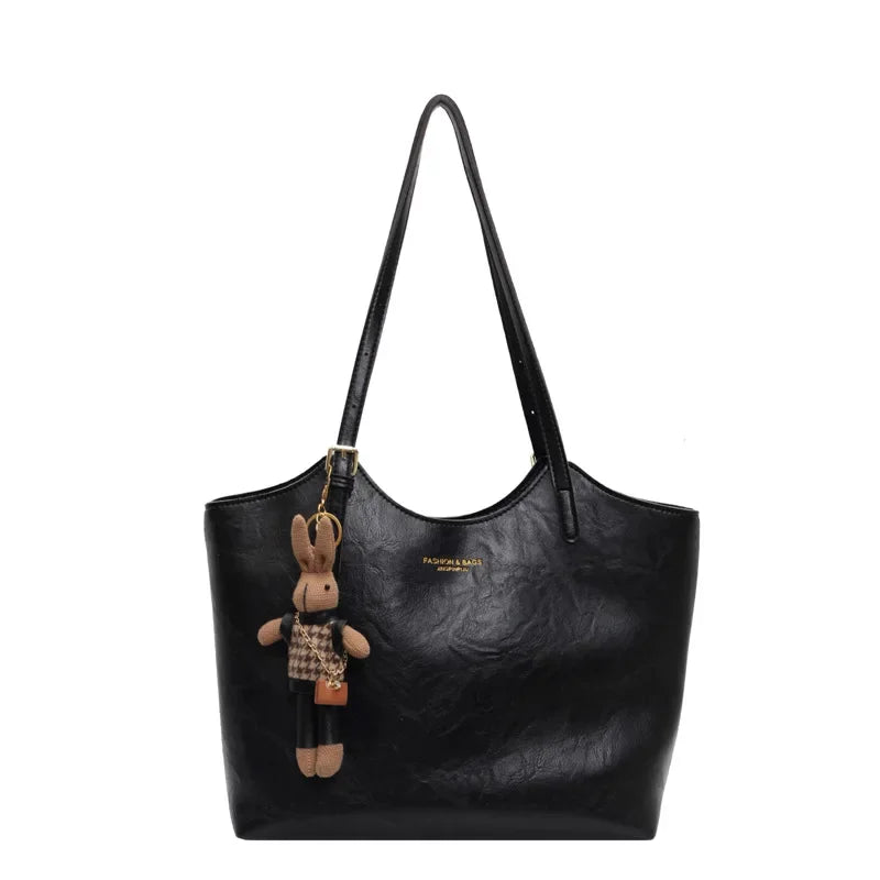 Emma Rustic Edge Tote - Spacious Vintage Handbag in Ecological Leather with Decorative Fob