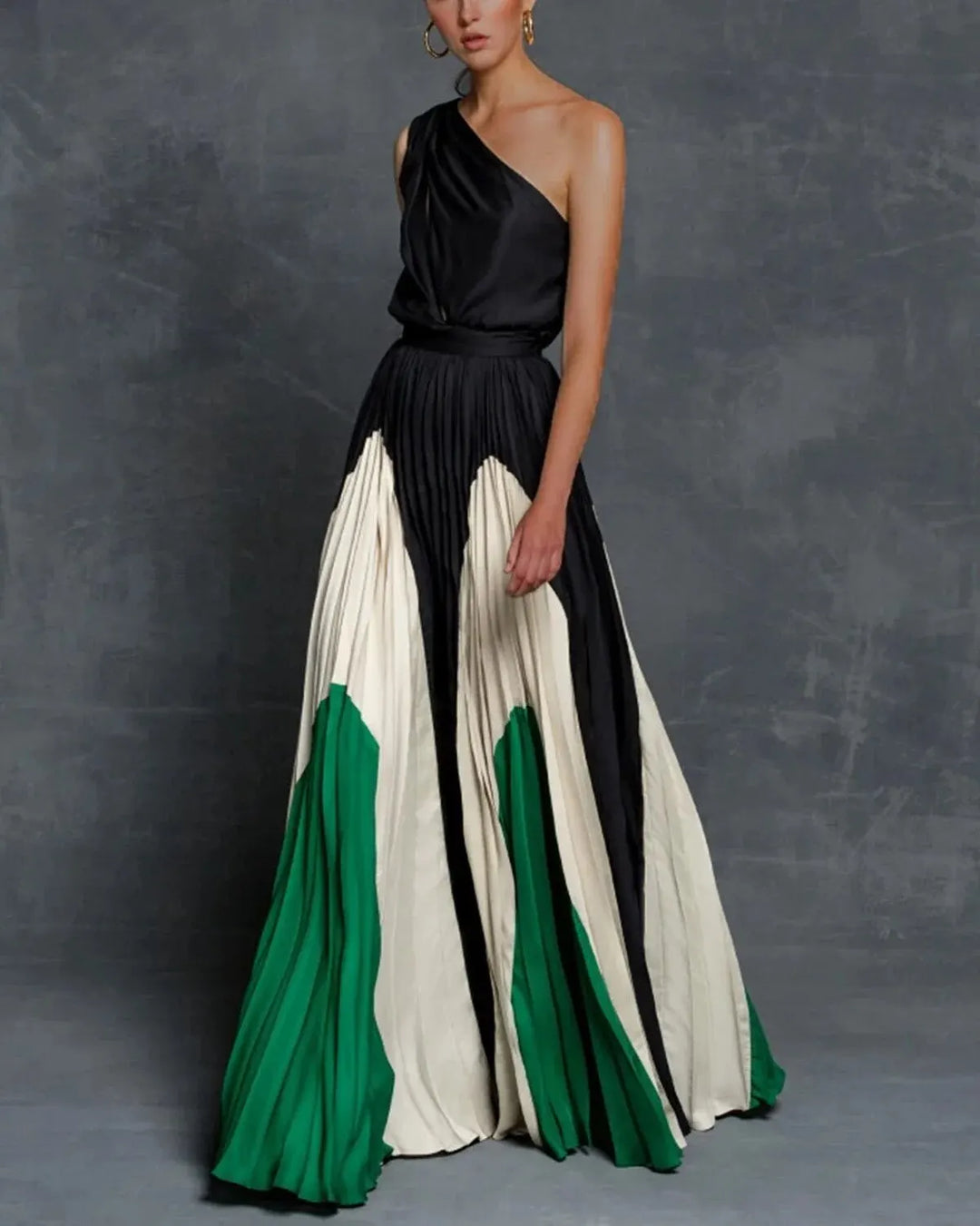 Abrielle One-shoulder Maxi Dress - Elegant Pleated Skirt, Sleeveless & Comfortable Cut for Any Occasion
