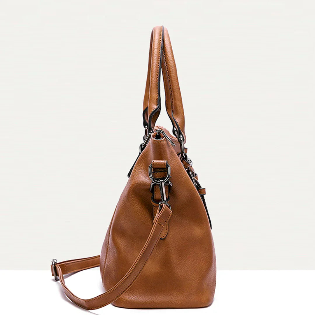 ERATO - Large capacity vintage soft leather hand bag with shoulder strap