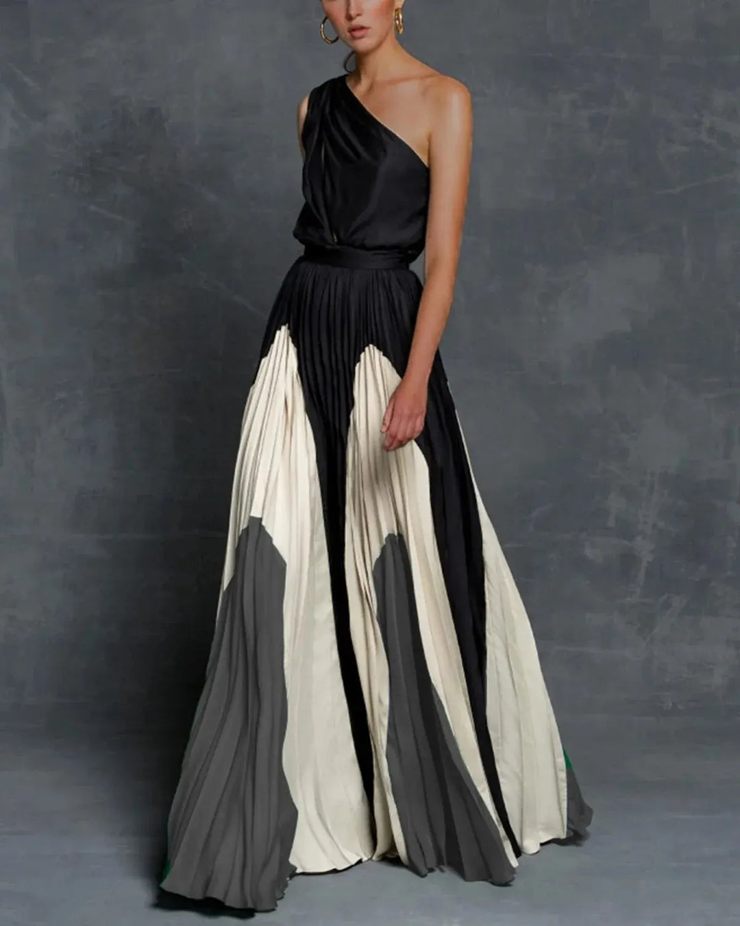 Abrielle One-shoulder Maxi Dress - Elegant Pleated Skirt, Sleeveless & Comfortable Cut for Any Occasion