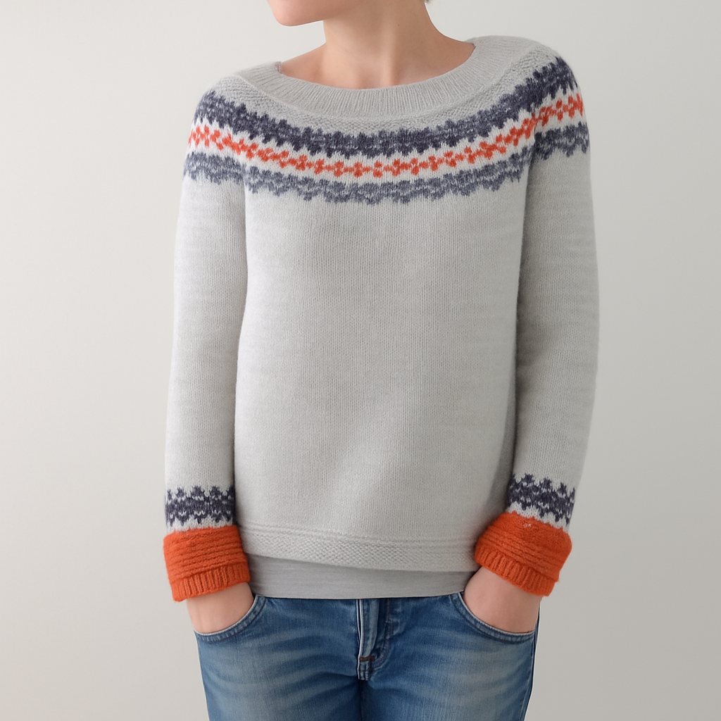 Sweater with retro pattern with model gray