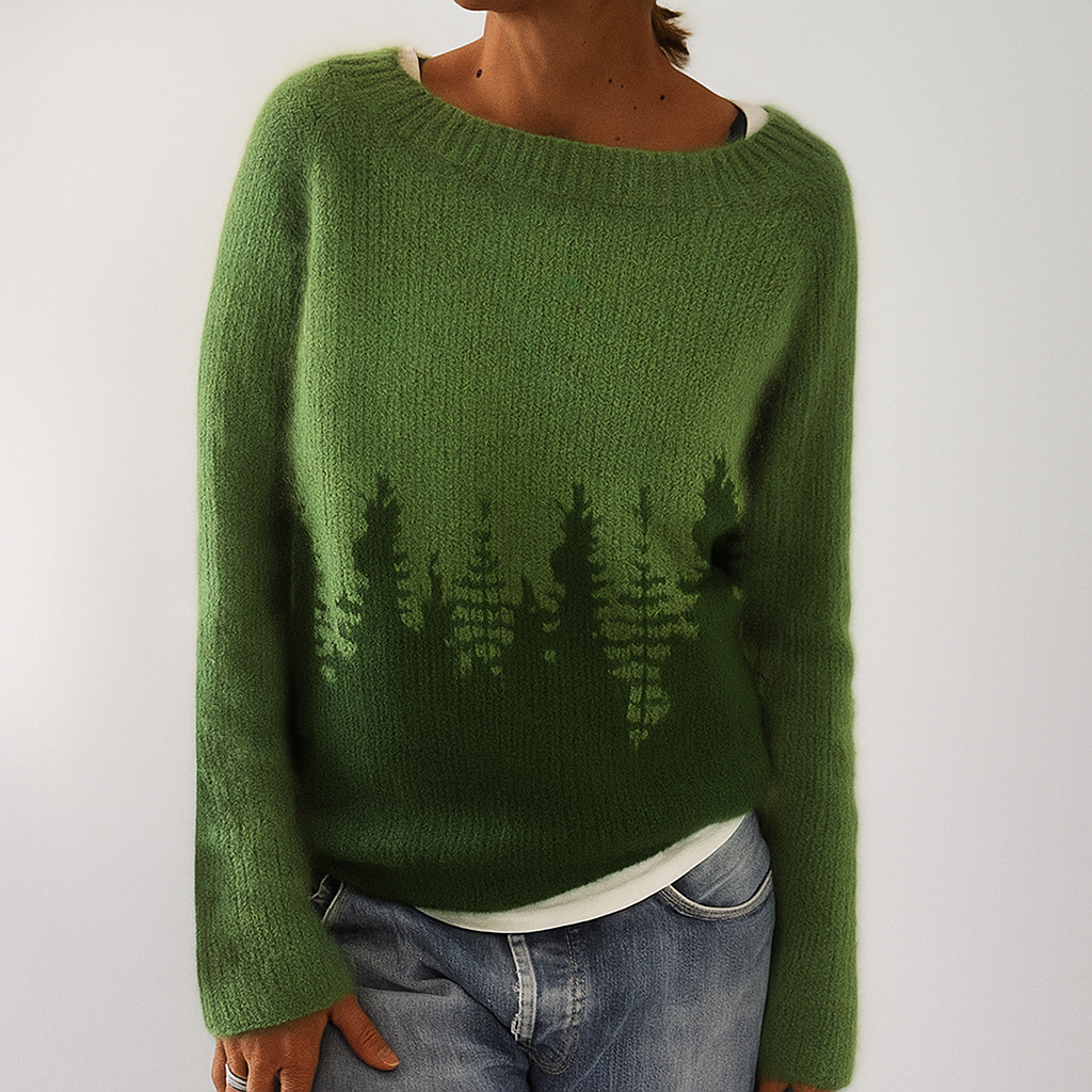 Sweater with retro pattern with model green