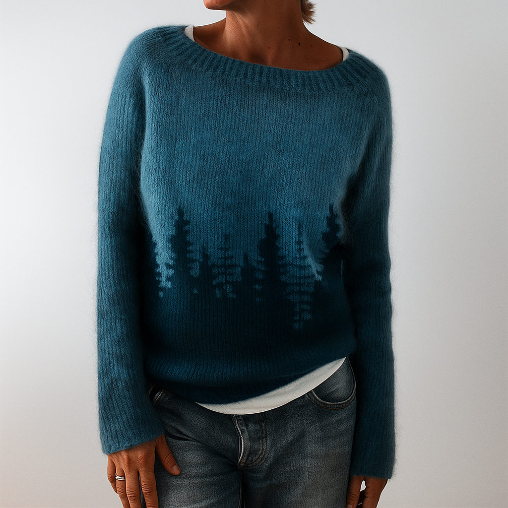Sweater with retro pattern with model blue