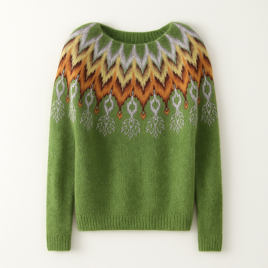 Sweater with retro pattern light green
