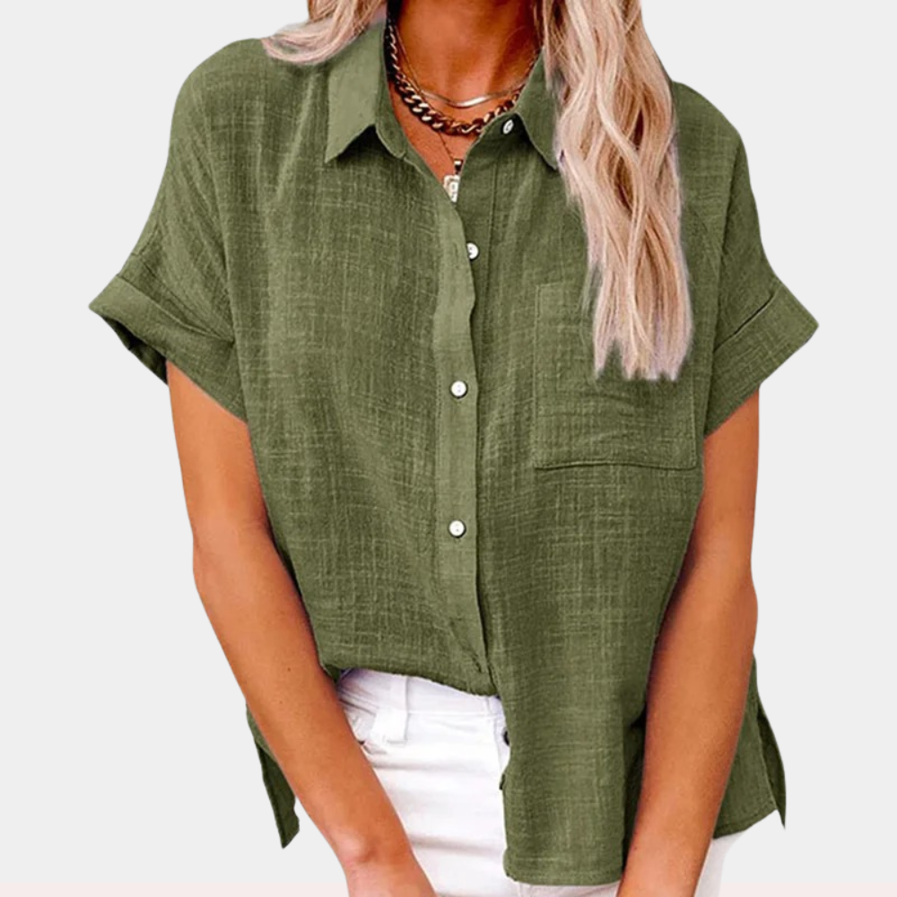 Vivi - Women’s Breathable Cotton Linen Button-Up Blouse