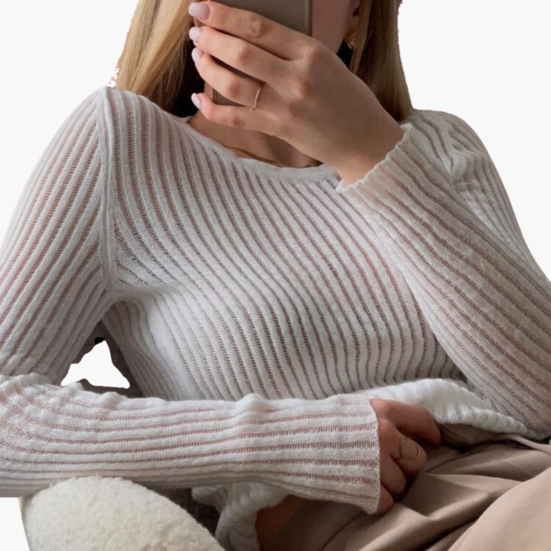 Long Sleeve Ribbed Top for Women - Image 7