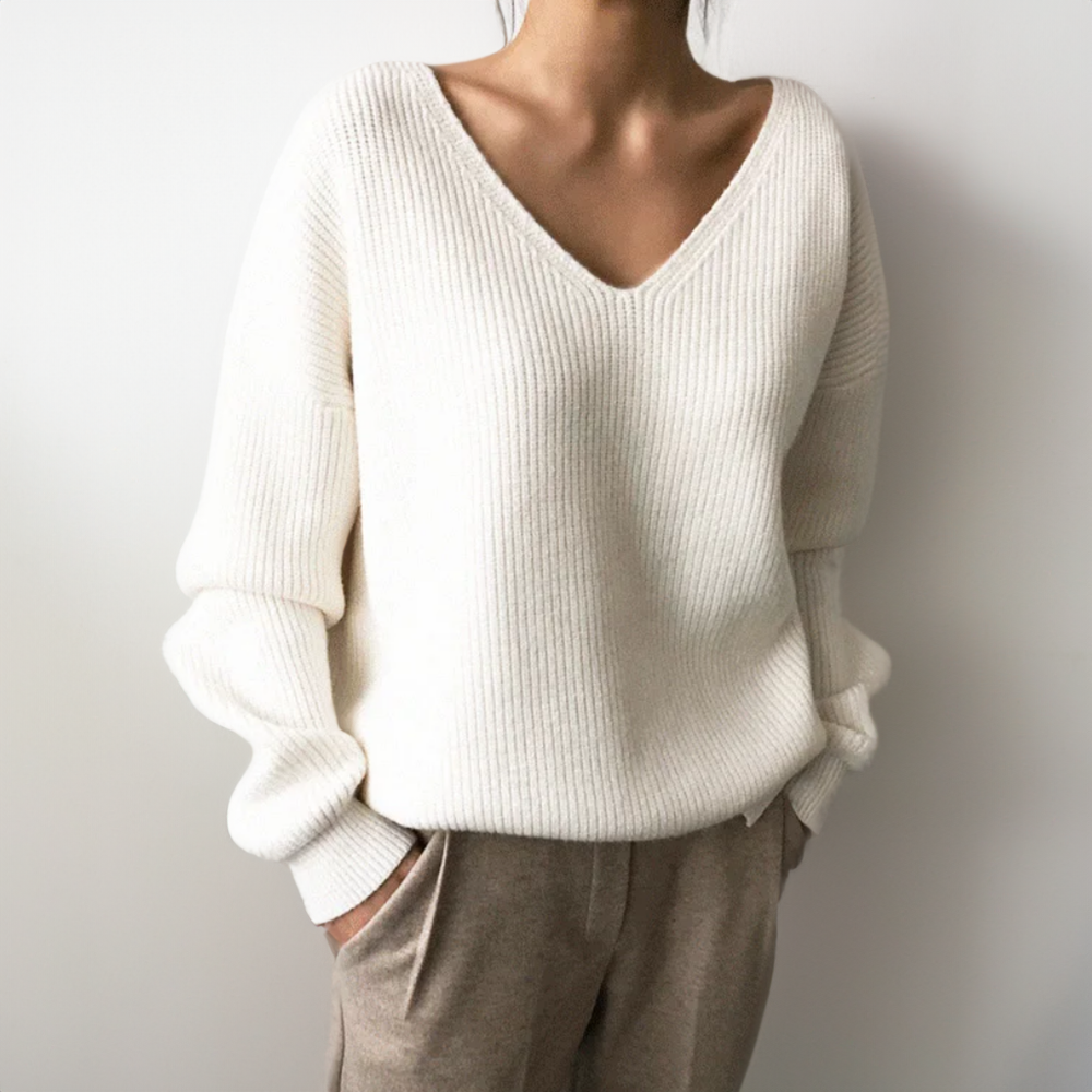 Chunky V-neck knitted sweater