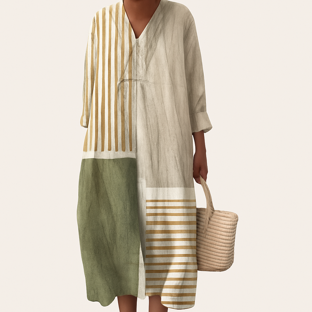 Patterned Summer Dress with model beige