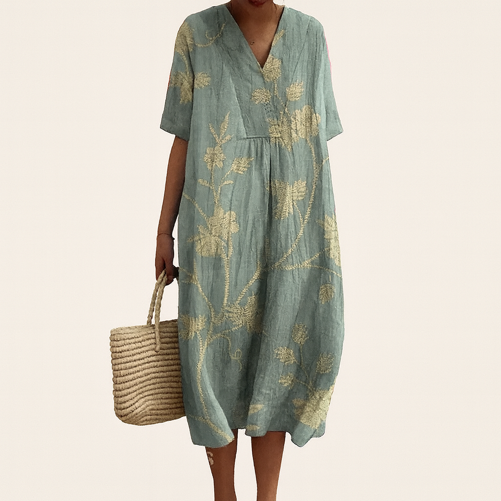 Patterned Summer Dress white model light blue