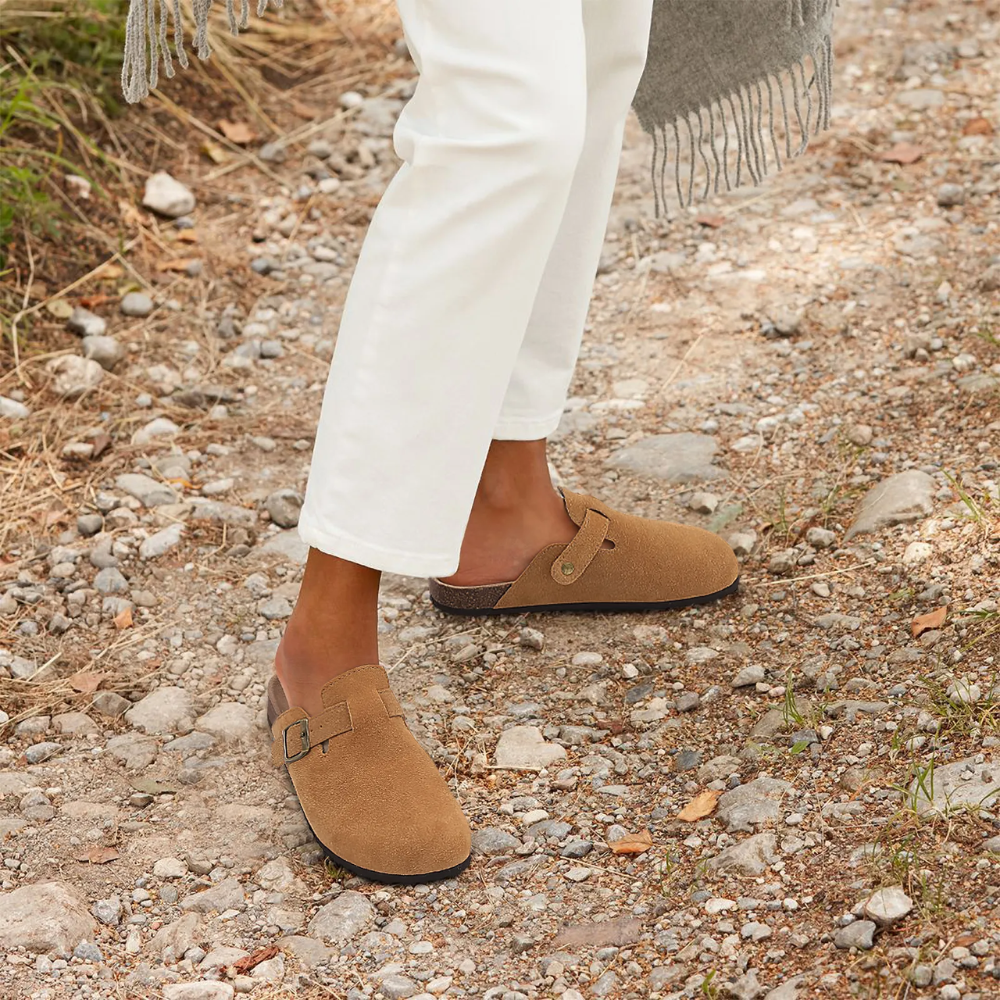 Leana Women's Clogs - Slip-on suede with adjustable buckle and anatomical comfortable sole