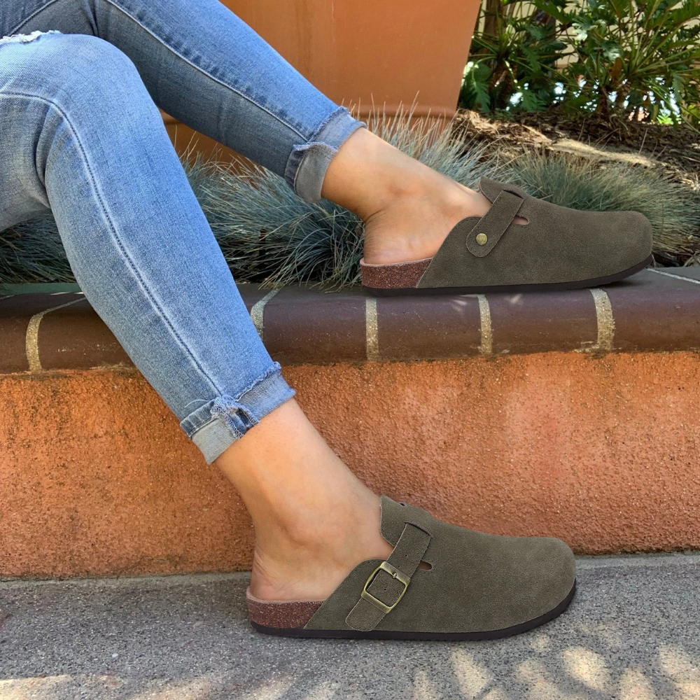 Leana Women's Clogs - Slip-on suede with adjustable buckle and anatomical comfortable sole