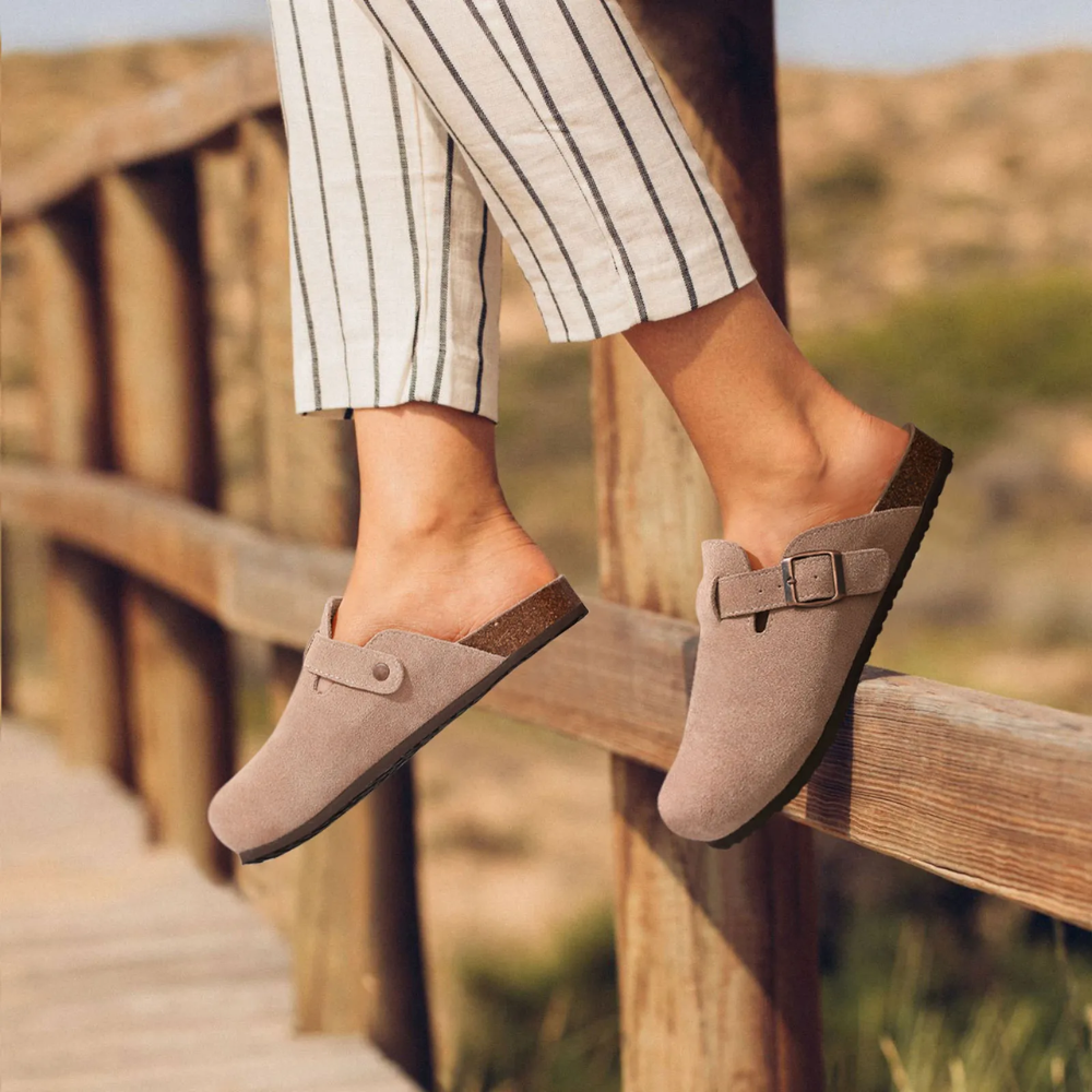 Leana Women's Clogs - Slip-on suede with adjustable buckle and anatomical comfortable sole