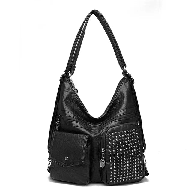 Vintpack - Studded leather backpack - Ideal for school and travel - Travel detail - Compact