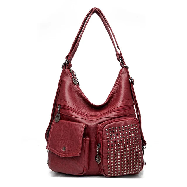 Vintpack - Studded leather backpack - Ideal for school and travel - Travel detail - Compact