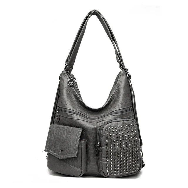 Vintpack - Studded leather backpack - Ideal for school and travel - Travel detail - Compact