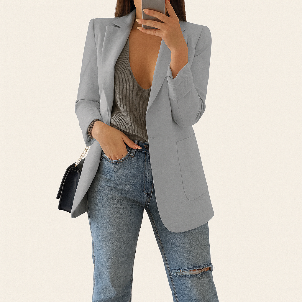 Women's long blazer light gray