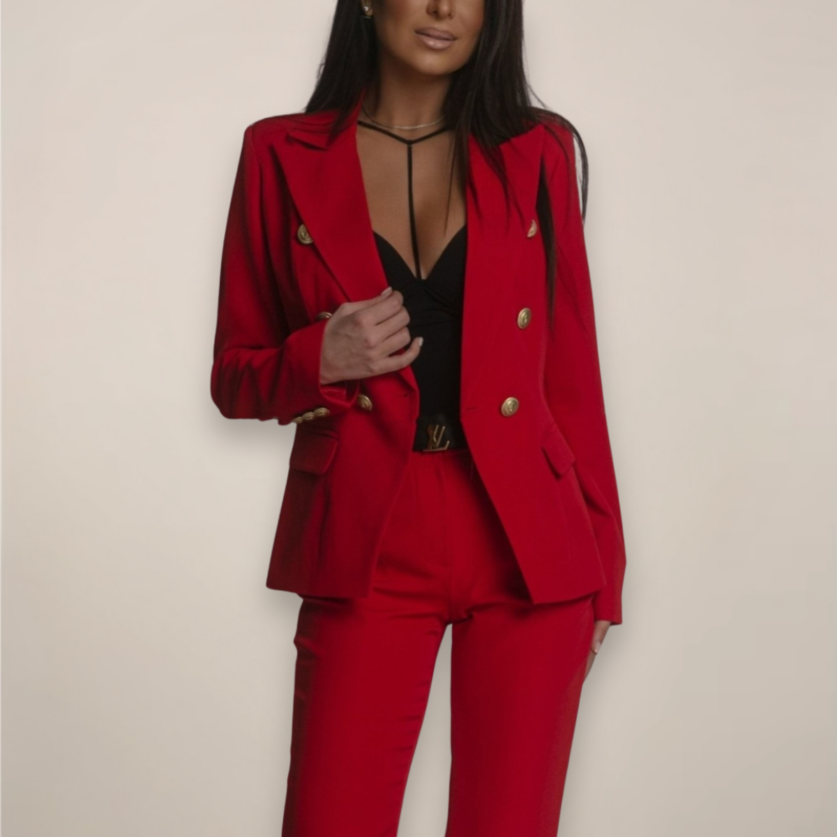 Costum blazer din două piese pentru femei - Set elegant croit pentru muncă și ocazii formale