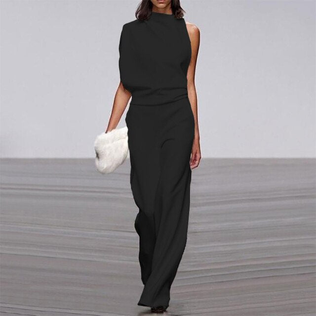 Jumpsuit for women with wide legs | One shoulder Elegant