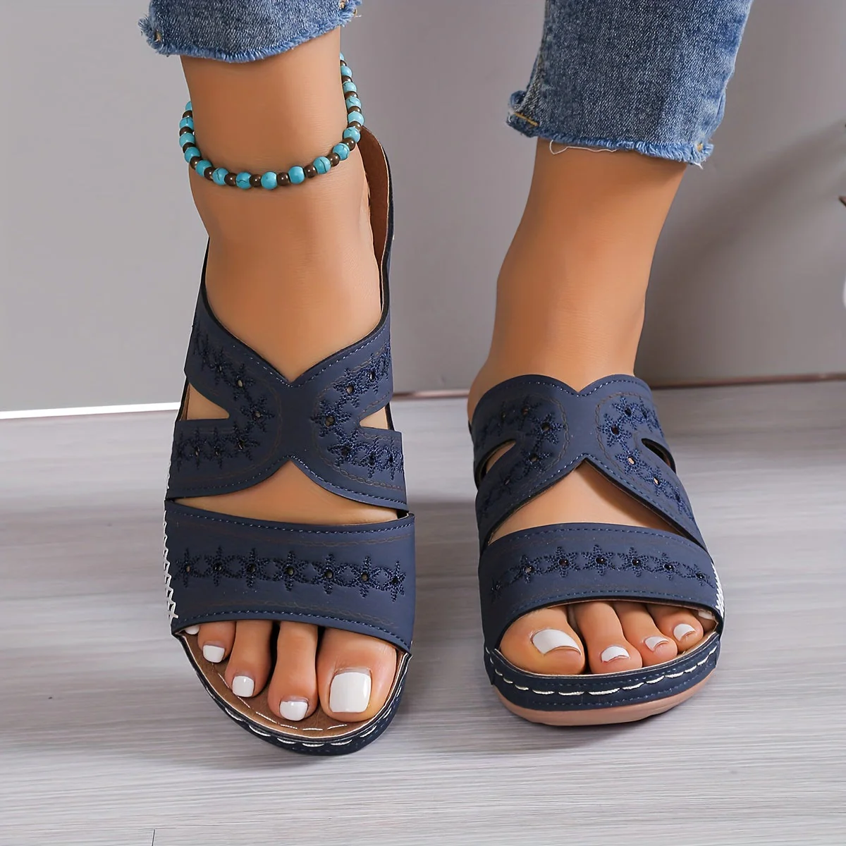 Bria - Comfort Slip-On Open Toe Wedge Sandals