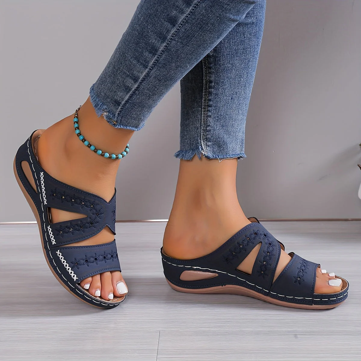 Bria - Comfort Slip-On Open Toe Wedge Sandals