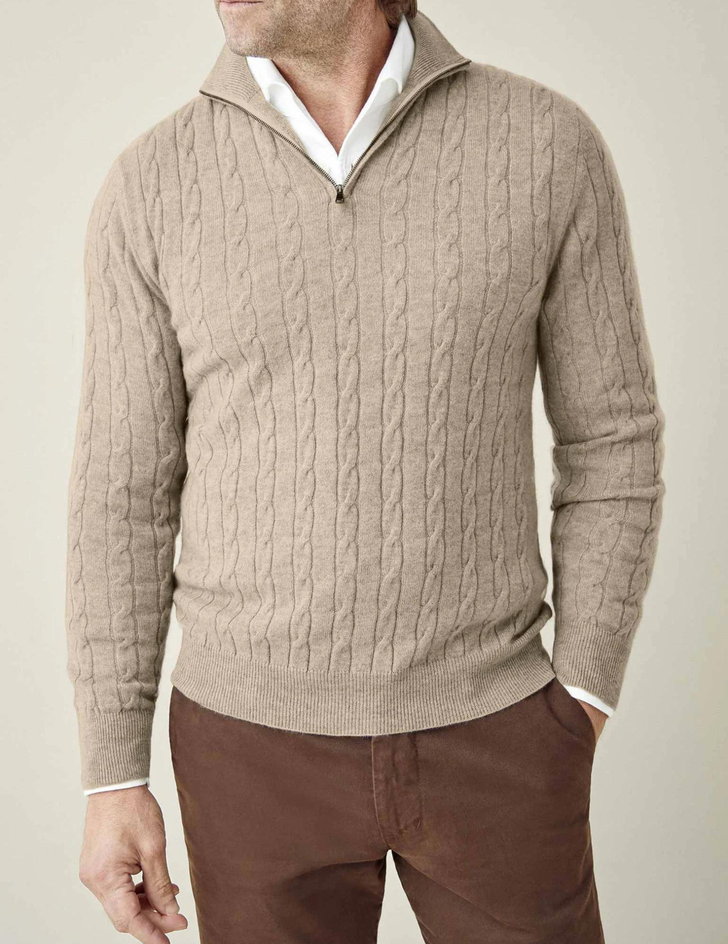 Cable Knit Quarter-Zip Sweater for Men - Image 11