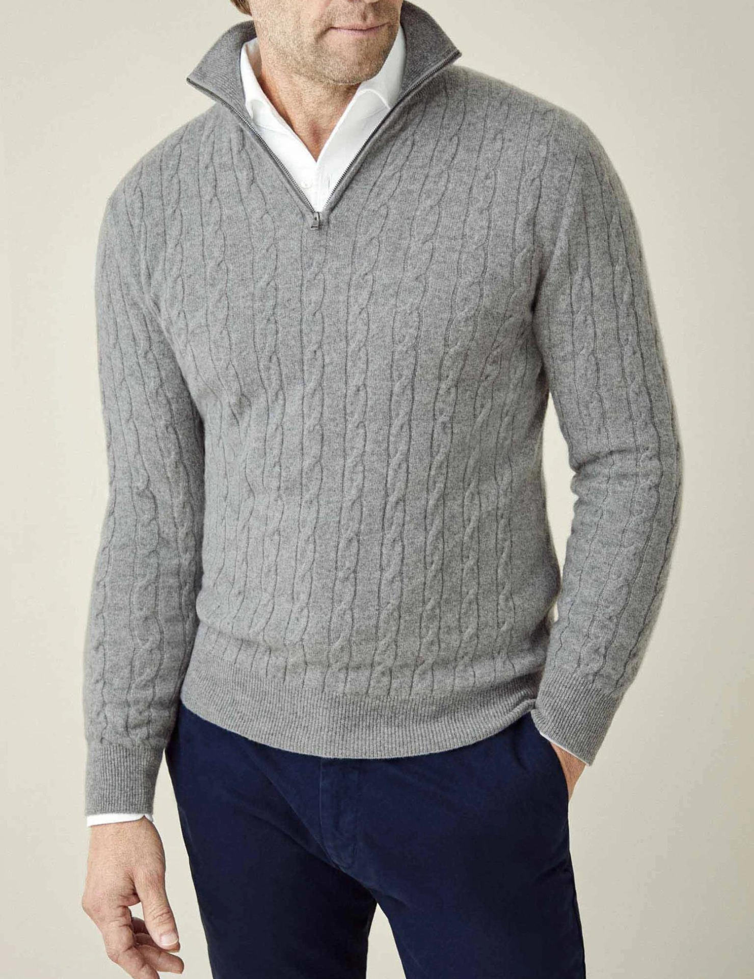Cable Knit Quarter-Zip Sweater for Men - Image 14