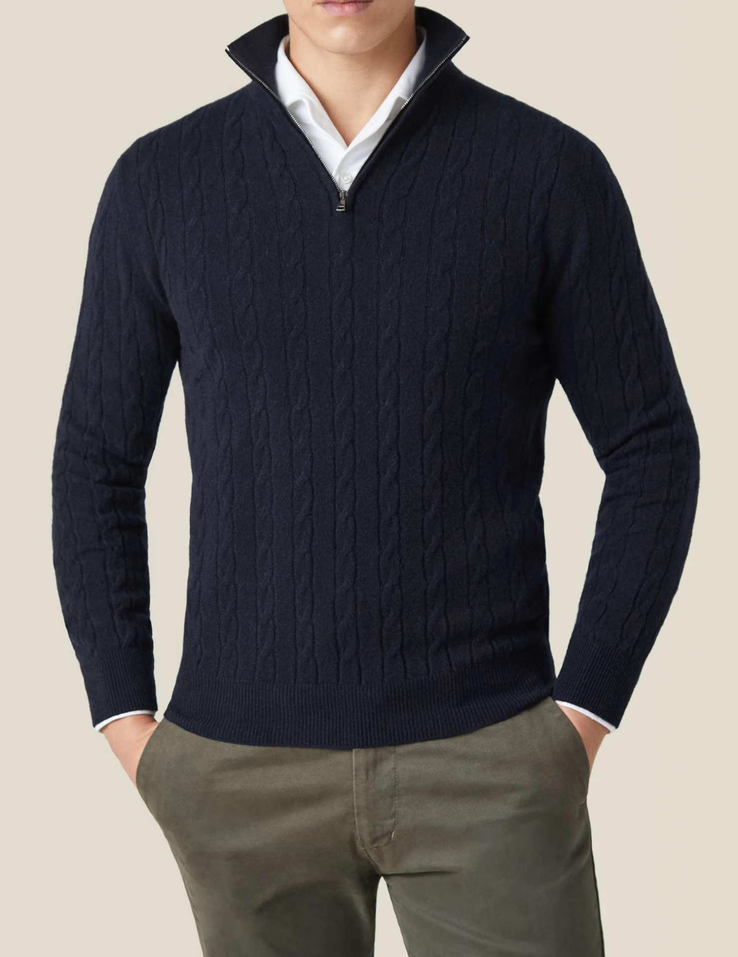Cable Knit Quarter-Zip Sweater for Men - Image 3