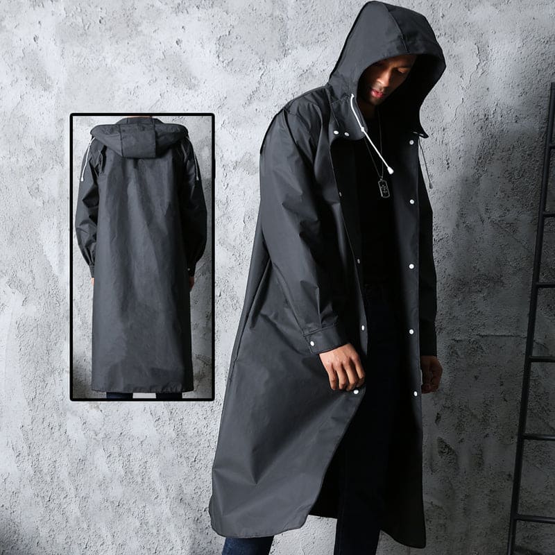 Long raincoat with hood for men