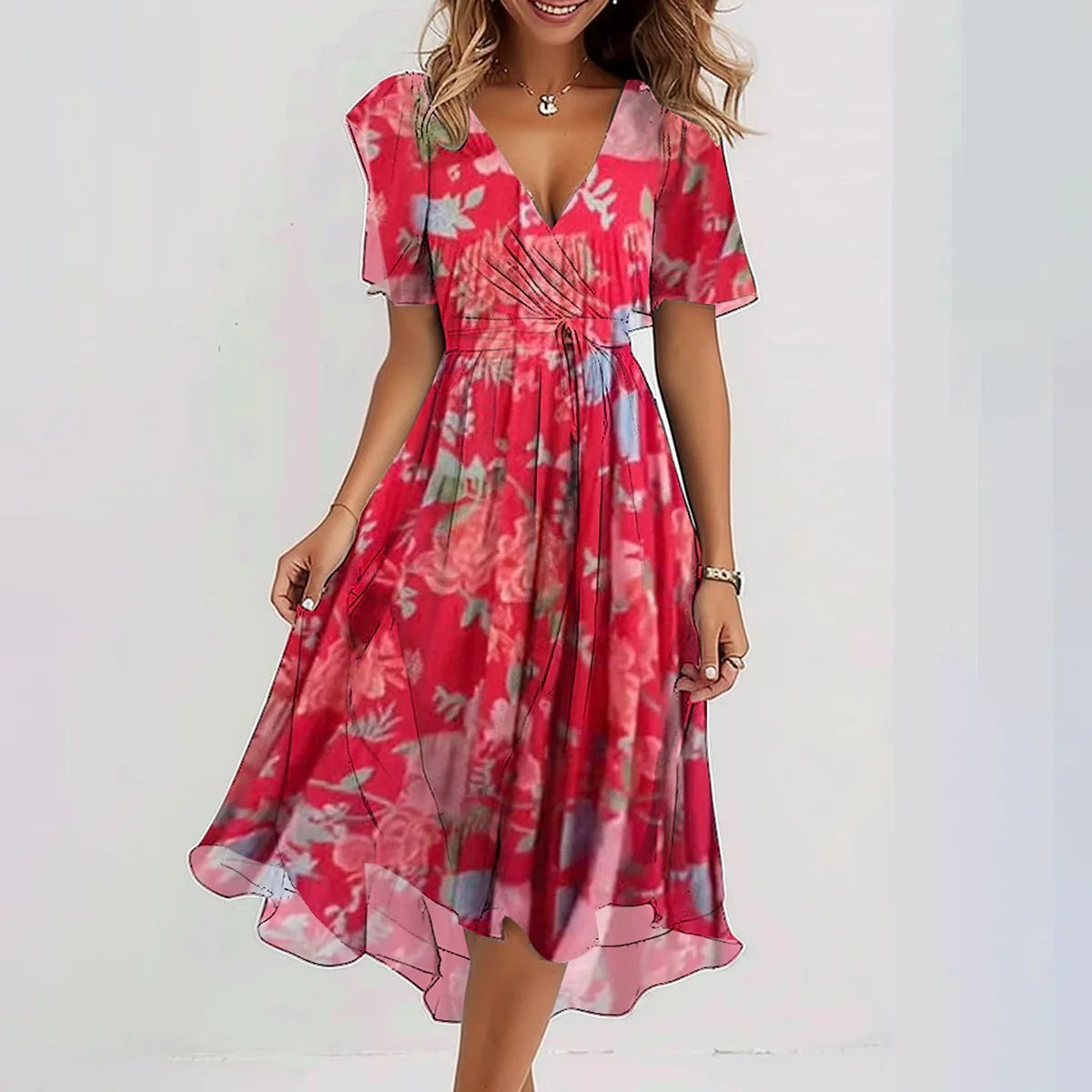 Aimee Women's Midi Dress - Flattering Cut with Vibrant Floral Pattern and Breathable Comfort