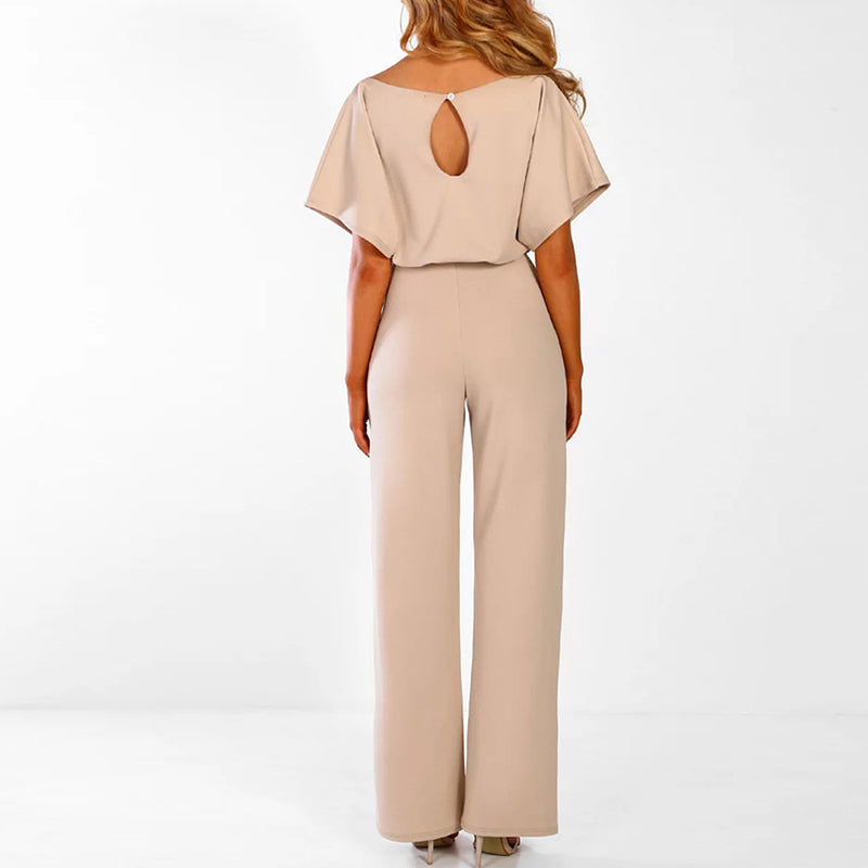 Wide cut jumpsuit for women | short sleeve, elegant
