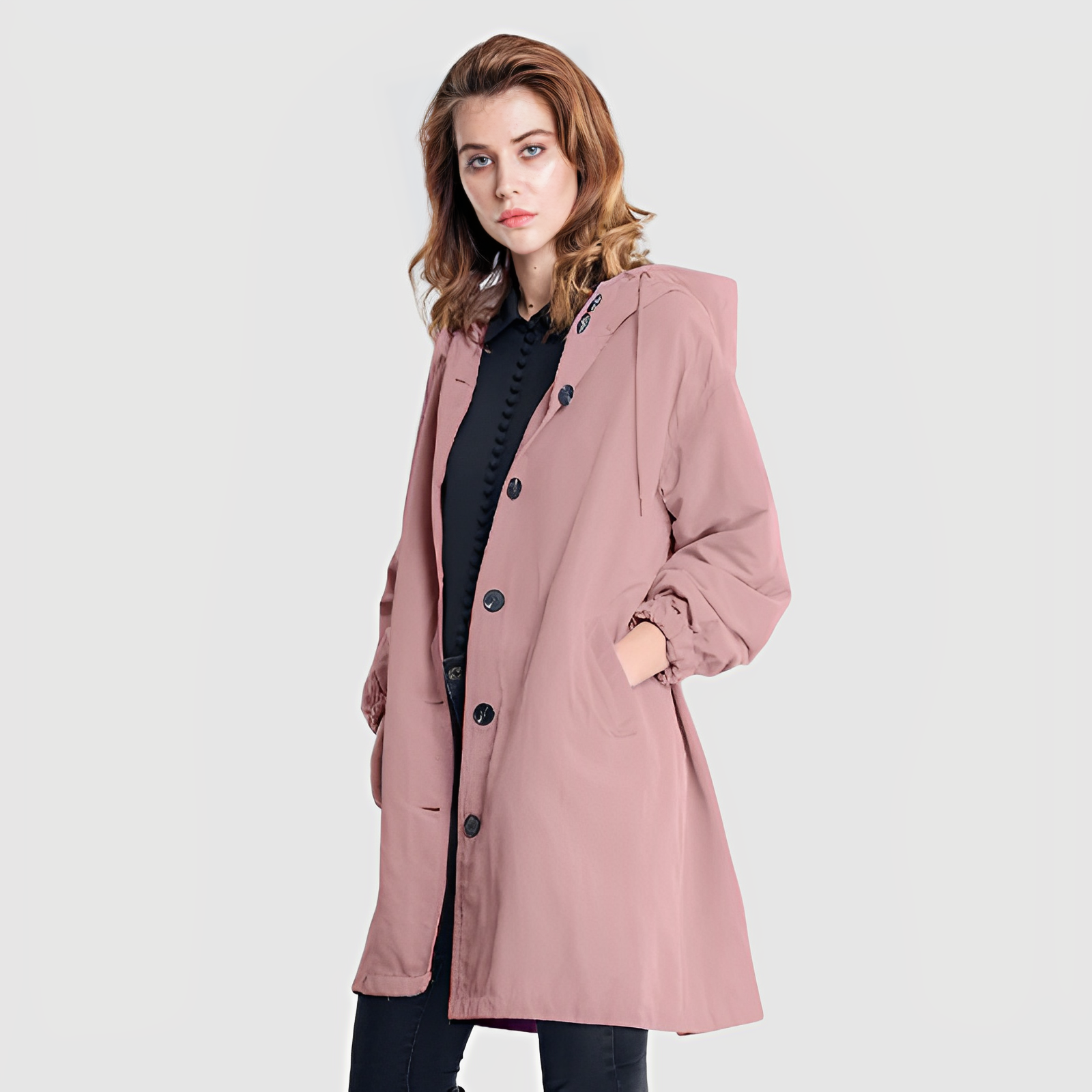 Classic waterproof raincoat with hood for women