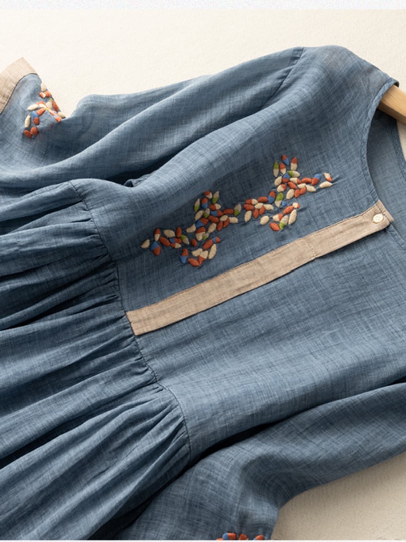 Zara Women's Dress - Embroidered Cotton and Linen Dress with Ethnic Design and Comfortable Cut