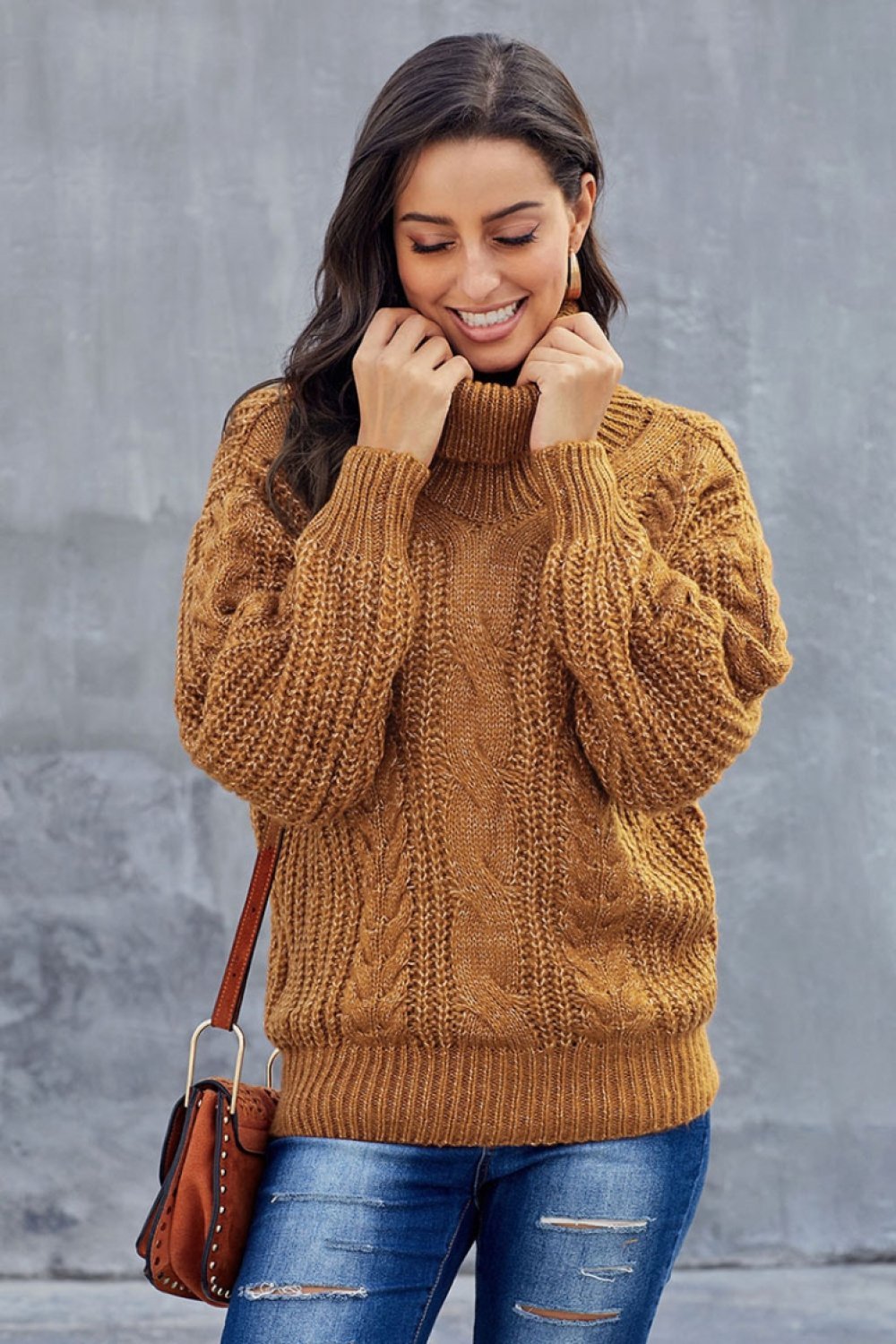 Patricia | Stylowy sweter z golfem dla kobiet z grubym plecionym wzorem