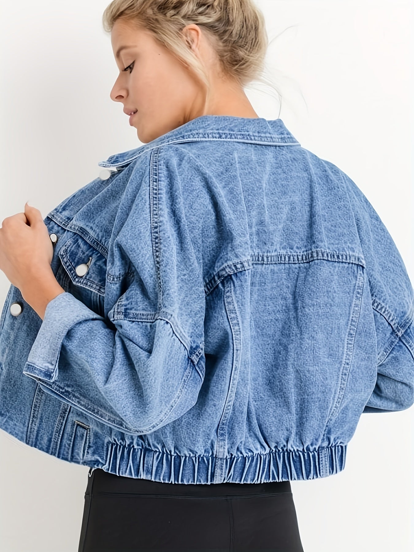 Blue denim jacket with lapel collar