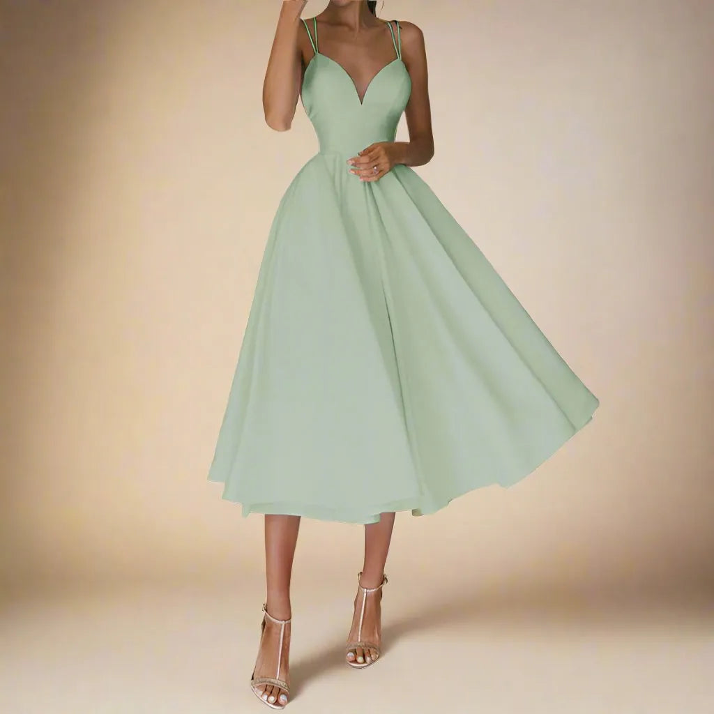Kourtney Women's Dress - Summer Elegance with Neckline and Thin Straps