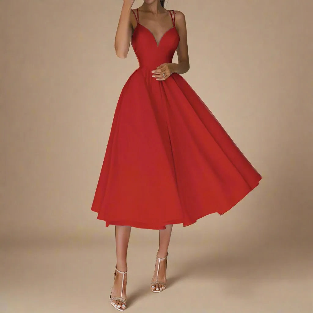 Kourtney Women's Dress - Summer Elegance with Neckline and Thin Straps