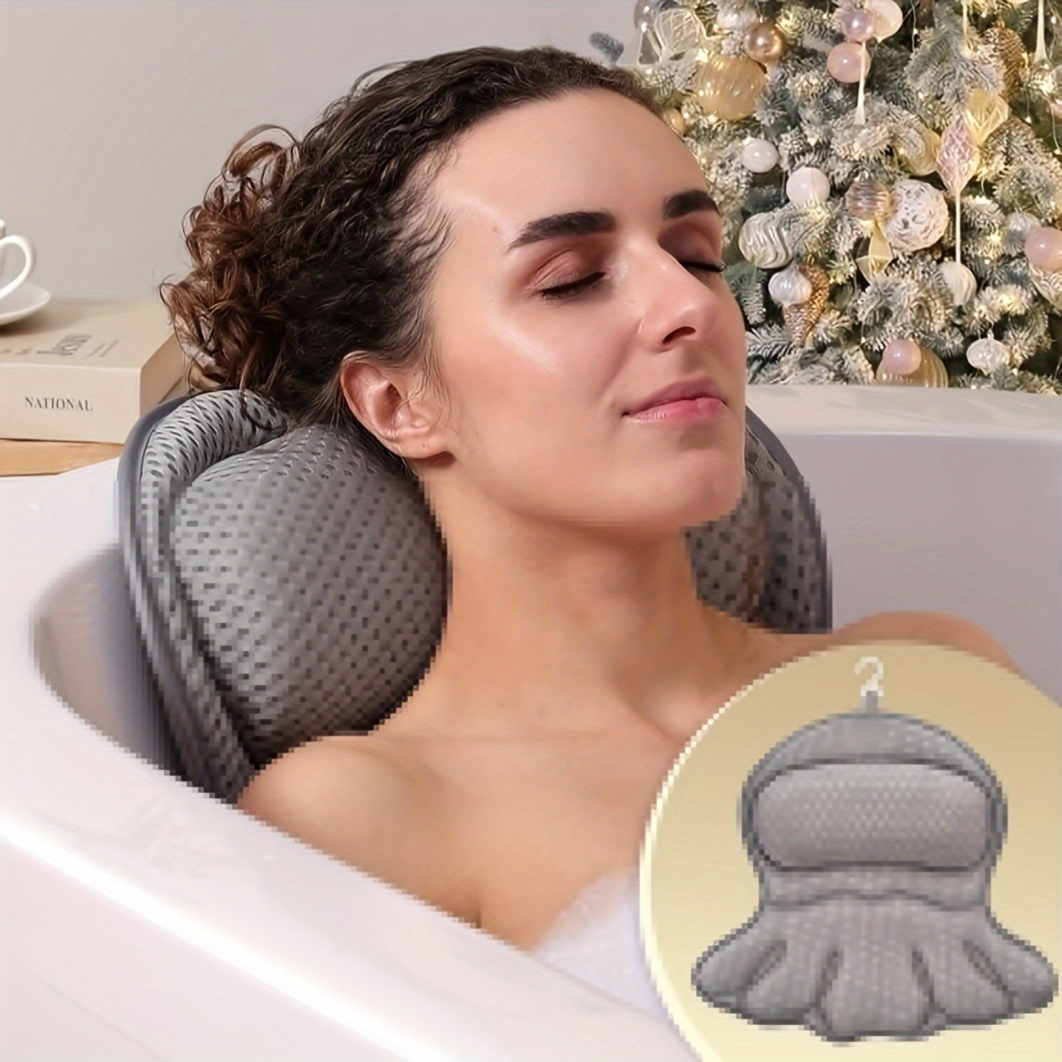 Cuscino da bagno LuxieSpa 4D Luxe - Cuscino traspirante con supporto per collo e schiena per un bagno rilassante