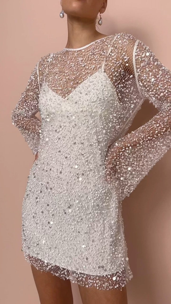 Clémence | Beaded mesh strapless dress set