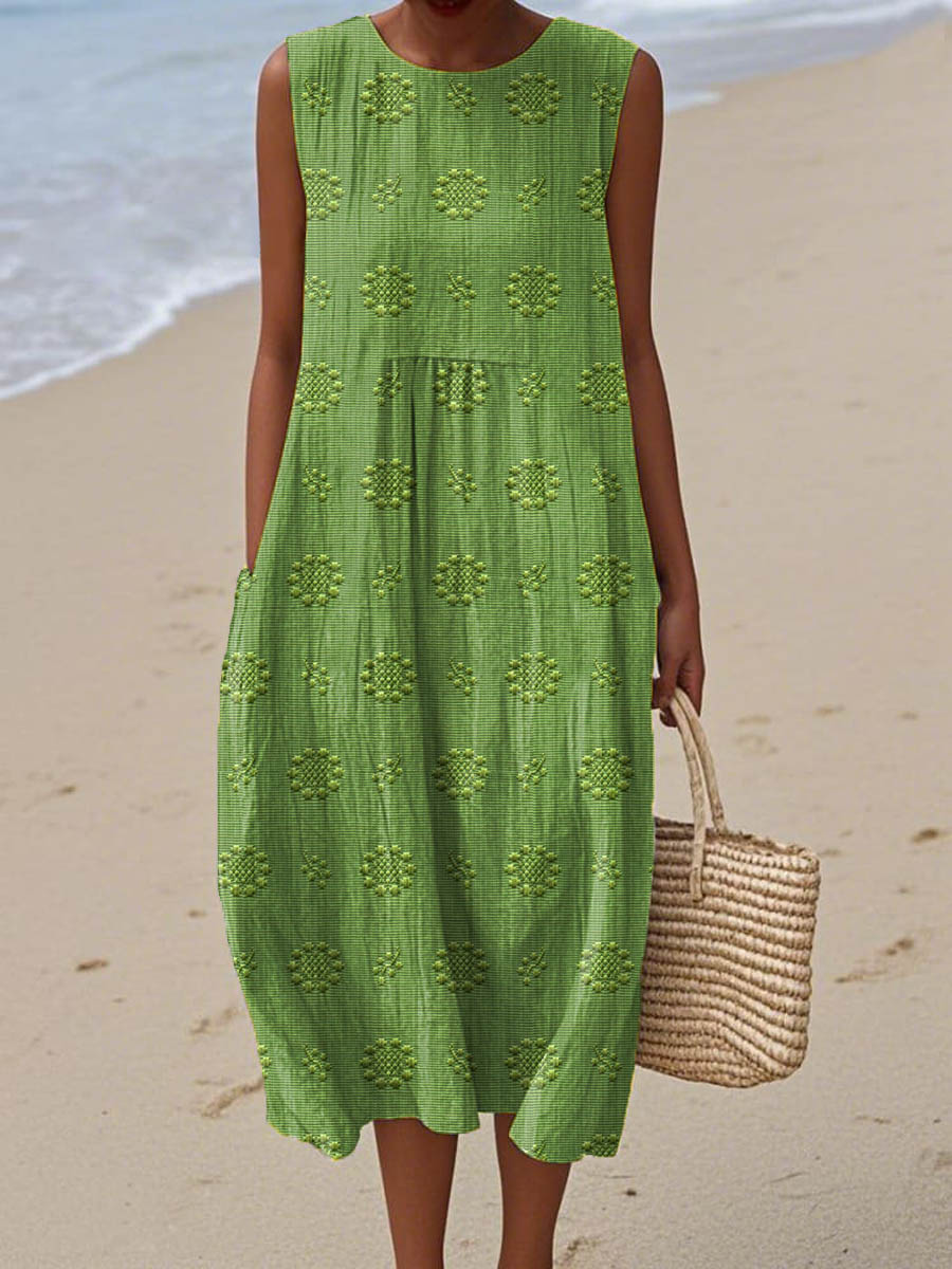 Ivy - Elegant Sleeveless Cotton Dress with Pockets