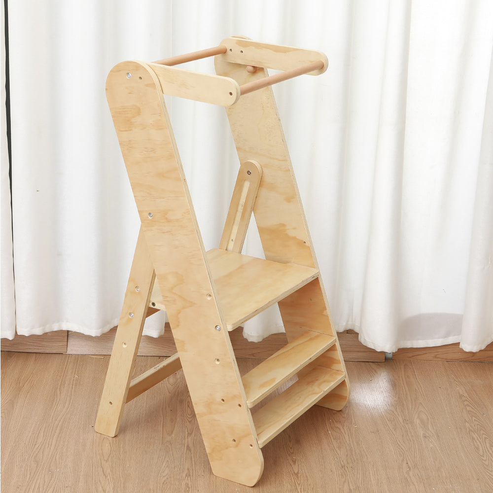 Torre di apprendimento Montessori pieghevole per bambini piccoli - Aiutante da cucina portatile in legno naturale