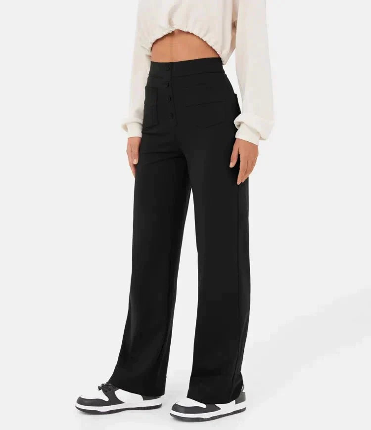High-waisted women's trousers with button placket and stretch