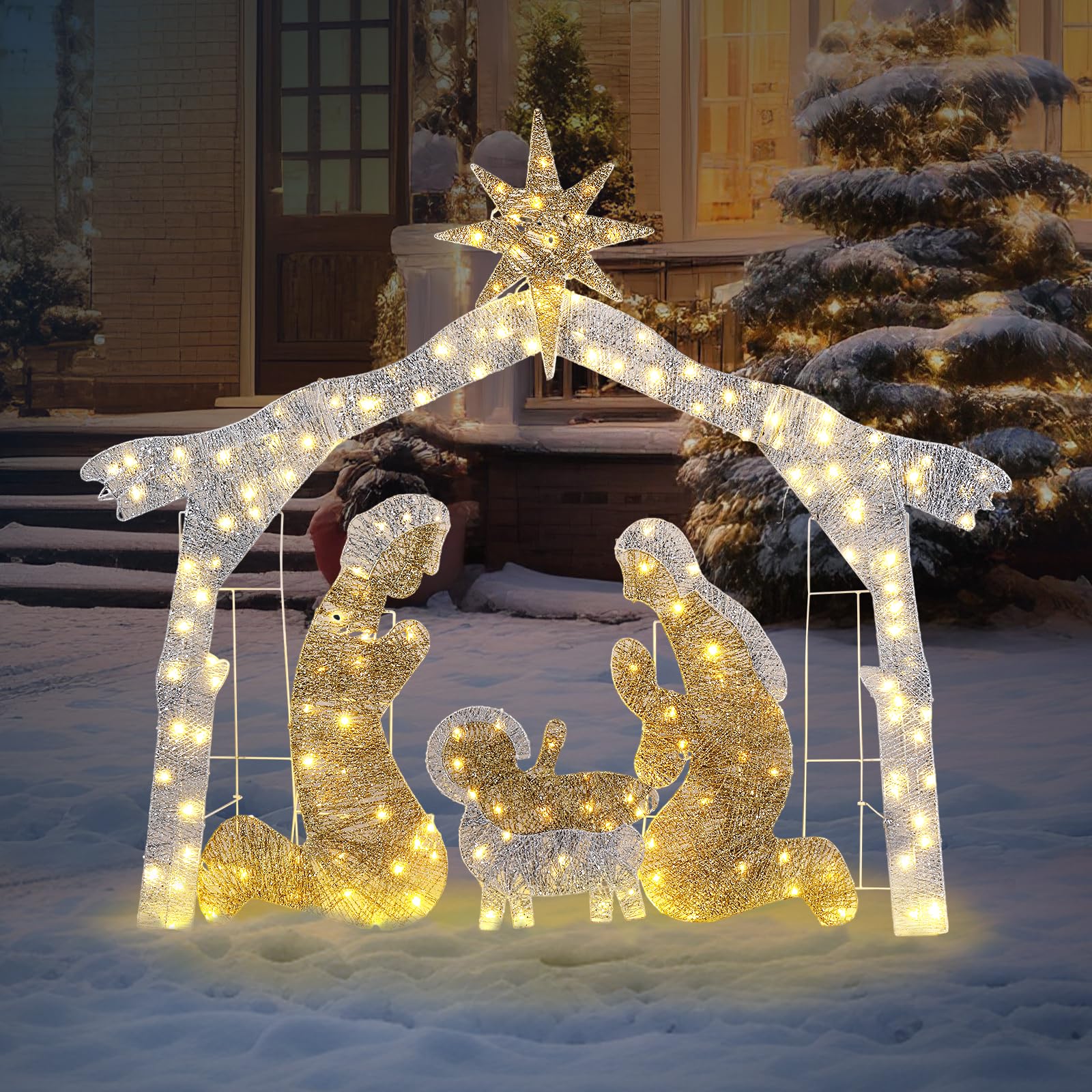 Outdoor Christmas Nativity Scene Silhouette Display
